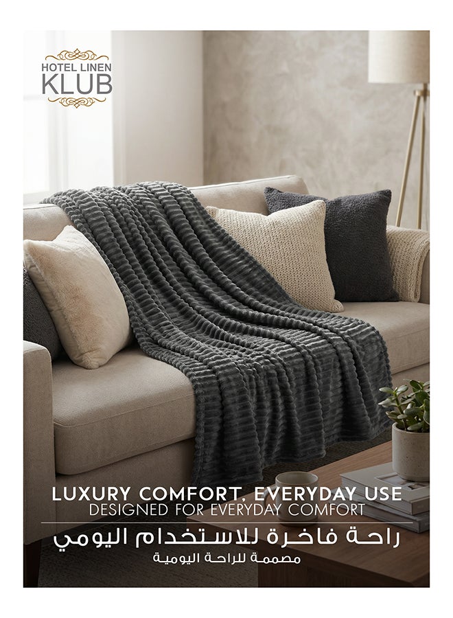 Hotel Linen Klub Ultra-Soft Microfleece Blanket Single (150x200 cm) – Lightweight 300GSM Throw Blanket with Stripe Pattern, Warm and Breathable for Year-Round Use, Grey - Image 2